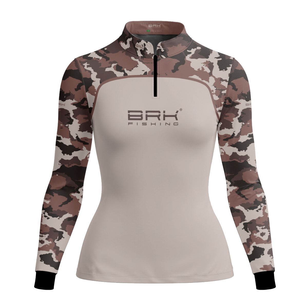 Camisa Fishing Feminina Brk Cow Print Camuflado Marrom Creme com Proteção Solar UV50+