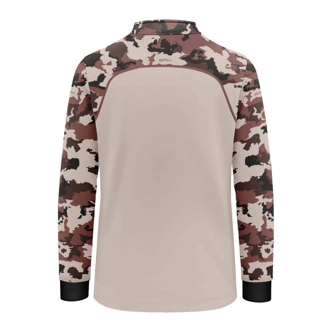 Camisa Fishing Infantil Brk Cow Print Camuflado Marrom Creme com Proteção Solar UV50+