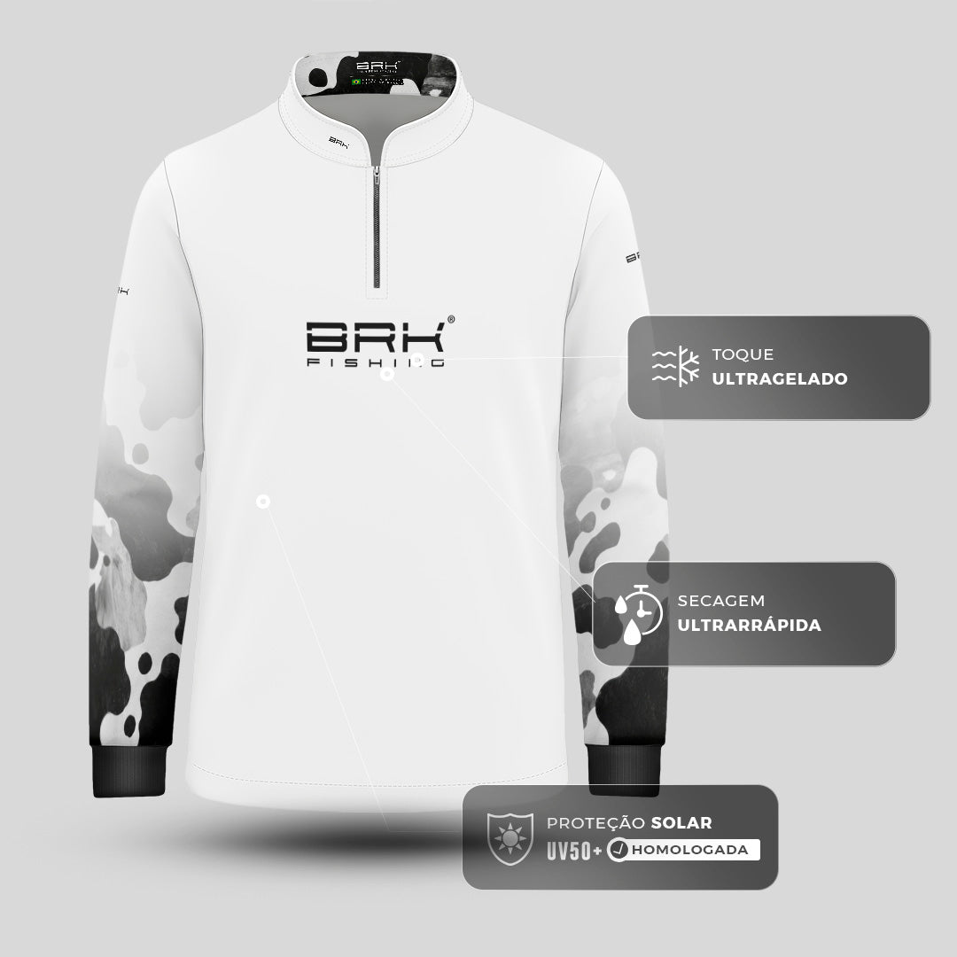 Camisa Fishing Infantil Brk  Cow Print Preto e Branco com Proteção Solar UV50+