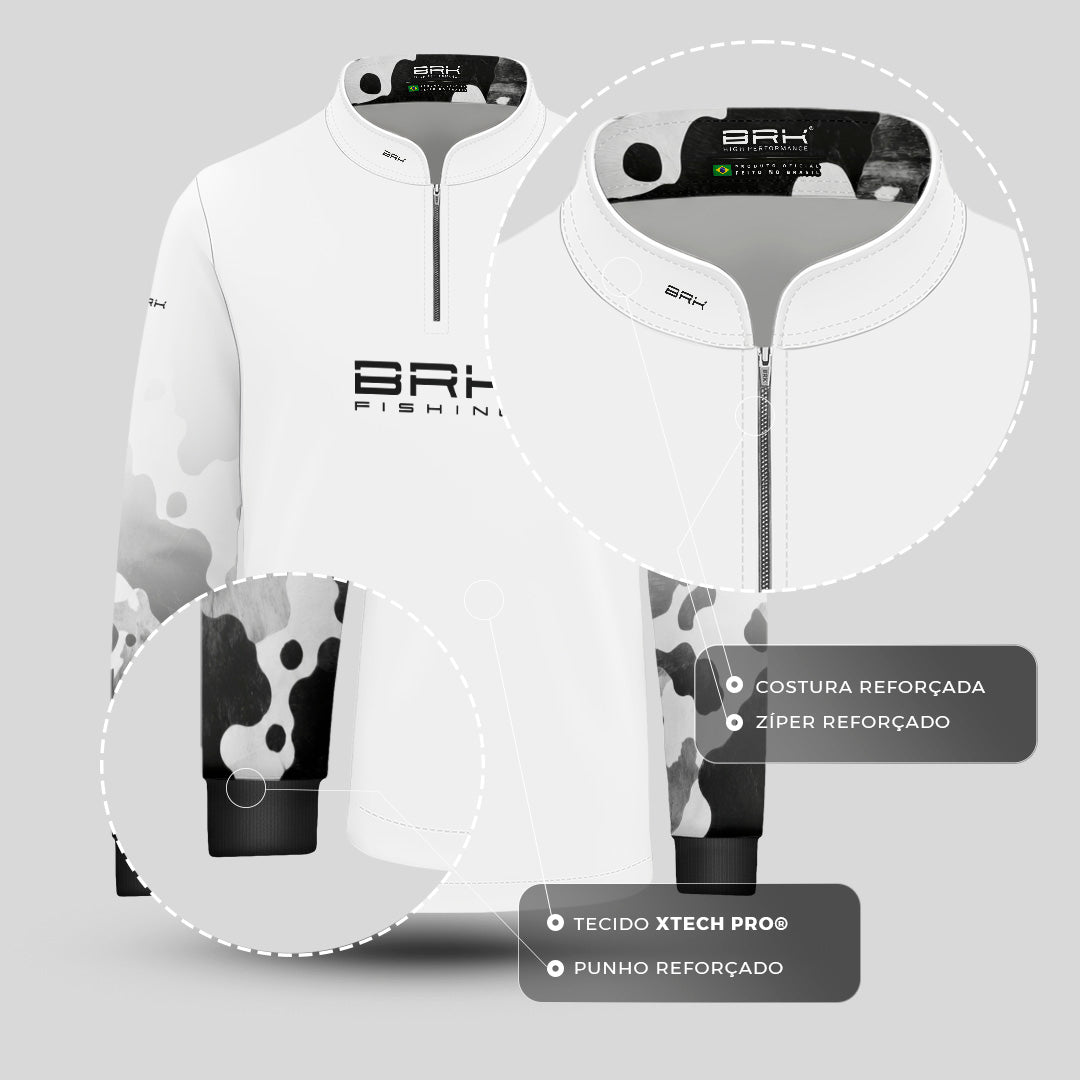 Camisa Fishing Infantil Brk  Cow Print Preto e Branco com Proteção Solar UV50+