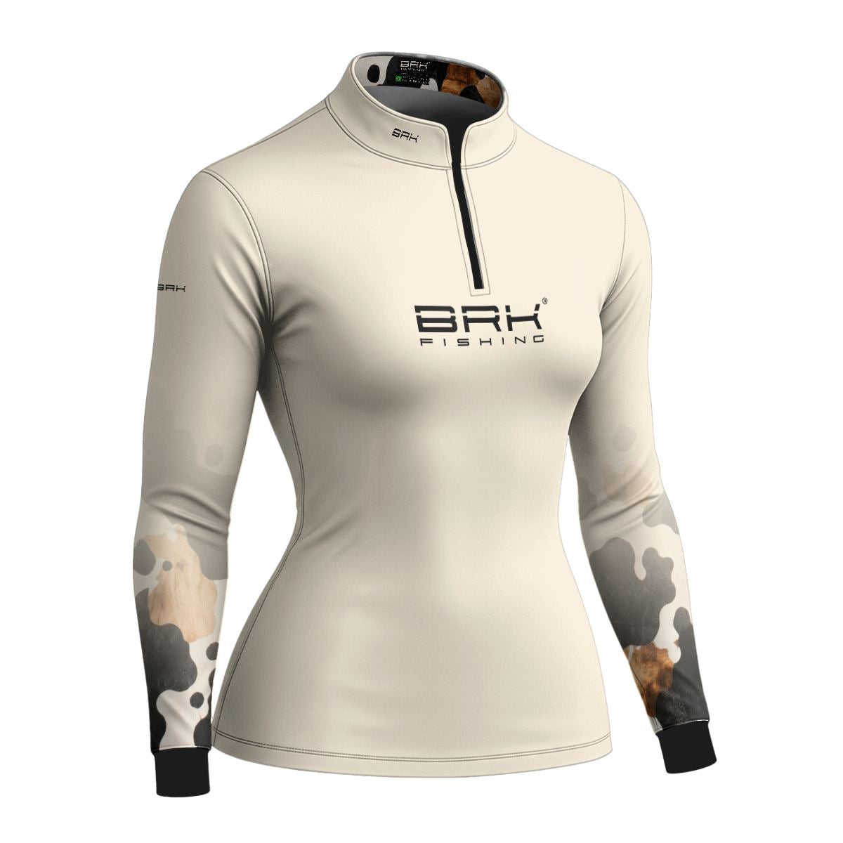 Camisa Fishing Feminina Brk Cow Print Areia com Proteção Solar UV50+