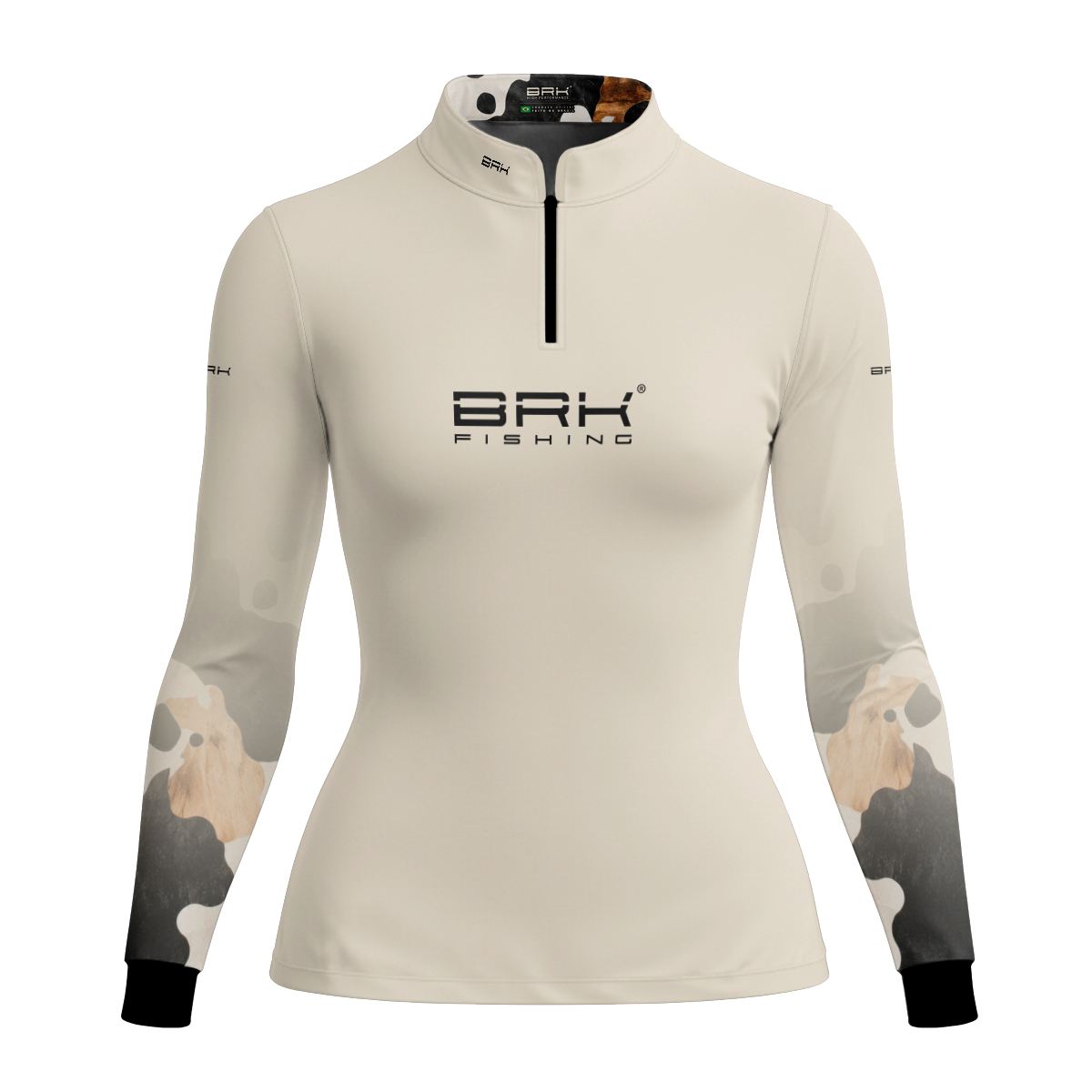 Camisa Fishing Feminina Brk Cow Print Areia com Proteção Solar UV50+