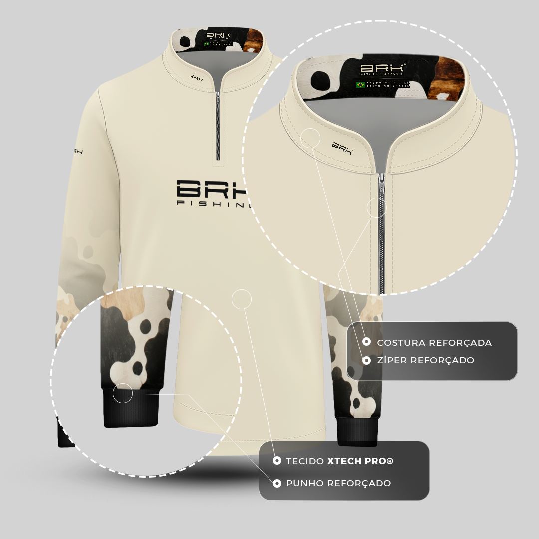 Camisa Fishing Infantil Brk Cow Print Areia com Proteção Solar UV50+