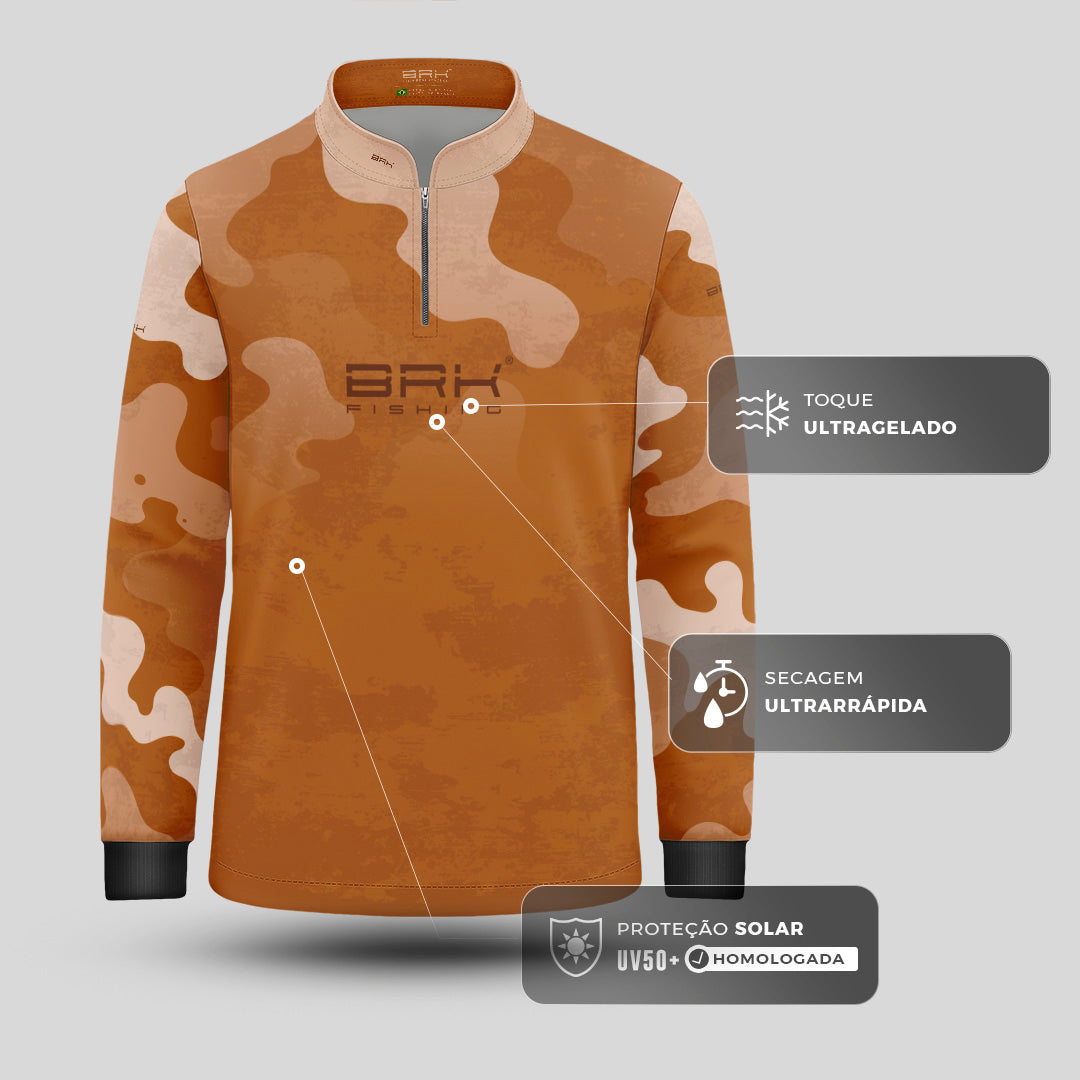 Camisa Fishing Infantil Brk Cow Print Terracota com Proteção Solar UV50+
