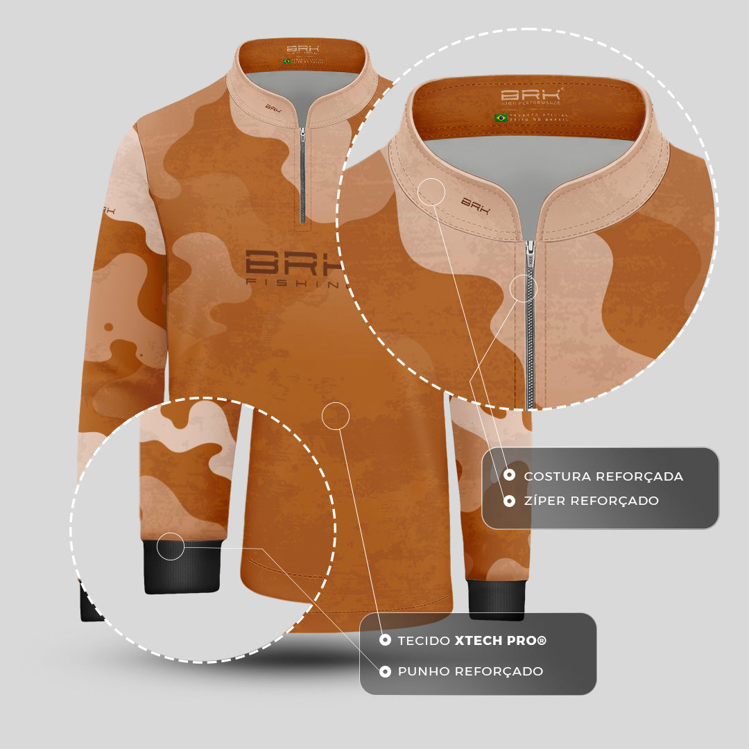 Camisa Fishing Infantil Brk Cow Print Terracota com Proteção Solar UV50+