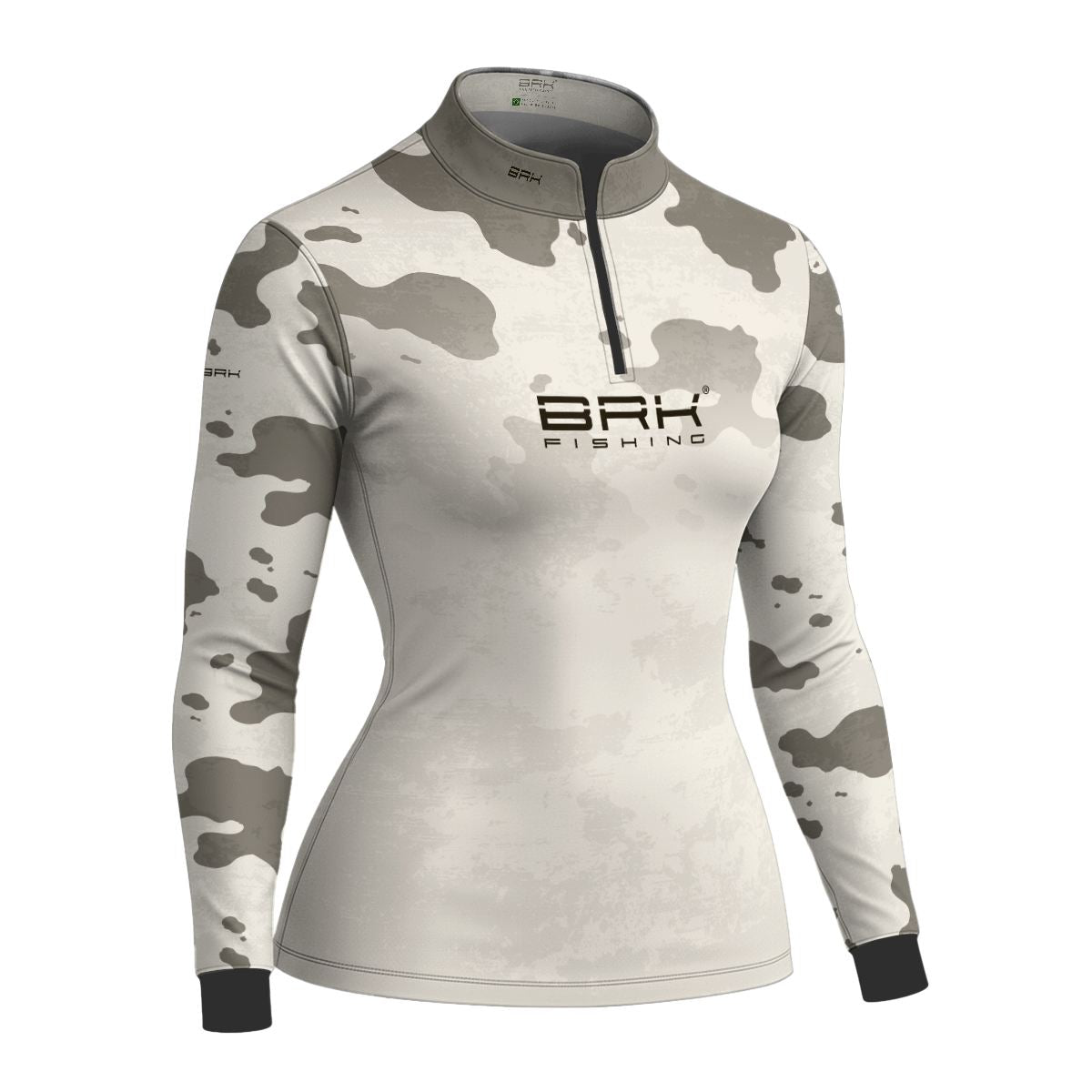 Camisa Fishing Feminina Brk Cow Print Cinza e Creme com Proteção Solar UV50+