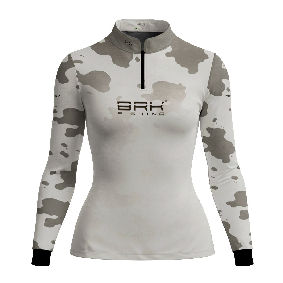 Camisa Fishing Feminina Brk Cow Print Cinza e Creme com Proteção Solar UV50+