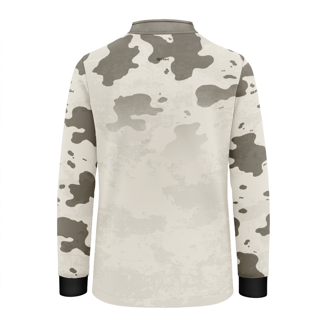 Camisa Fishing Infantil Brk Cow Print Cinza e Creme com Proteção Solar UV50+