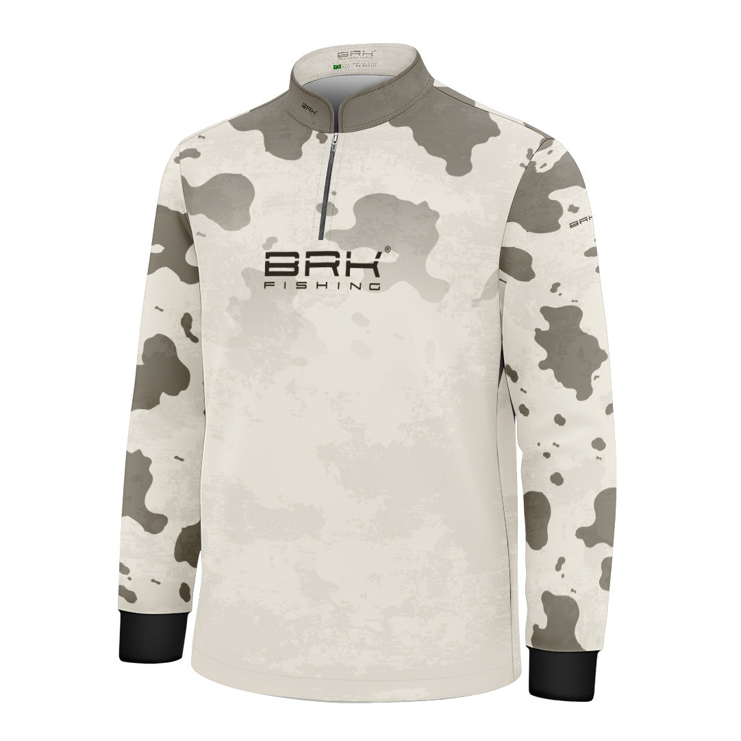 Camisa Fishing Infantil Brk Cow Print Cinza e Creme com Proteção Solar UV50+