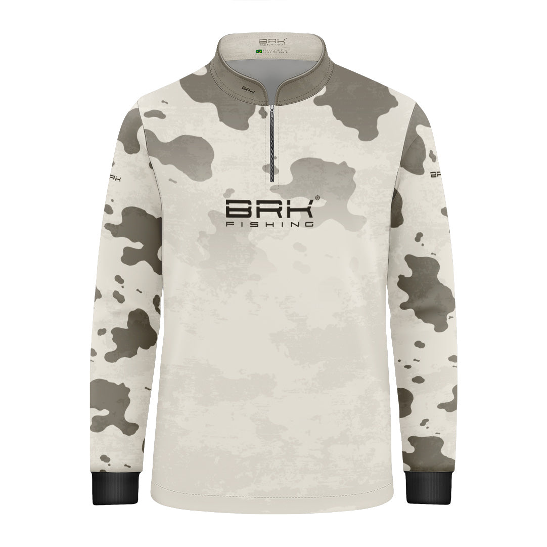 Camisa Fishing Infantil Brk Cow Print Cinza e Creme com Proteção Solar UV50+