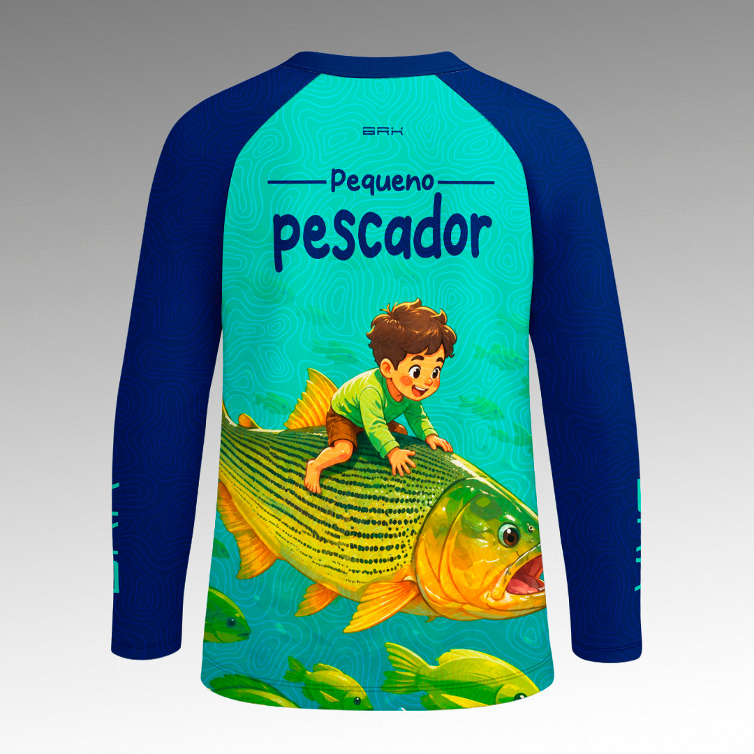 Camisa Infantil Brk Pequeno Pescador Azul Escuro e Ciano com Proteção UV50+