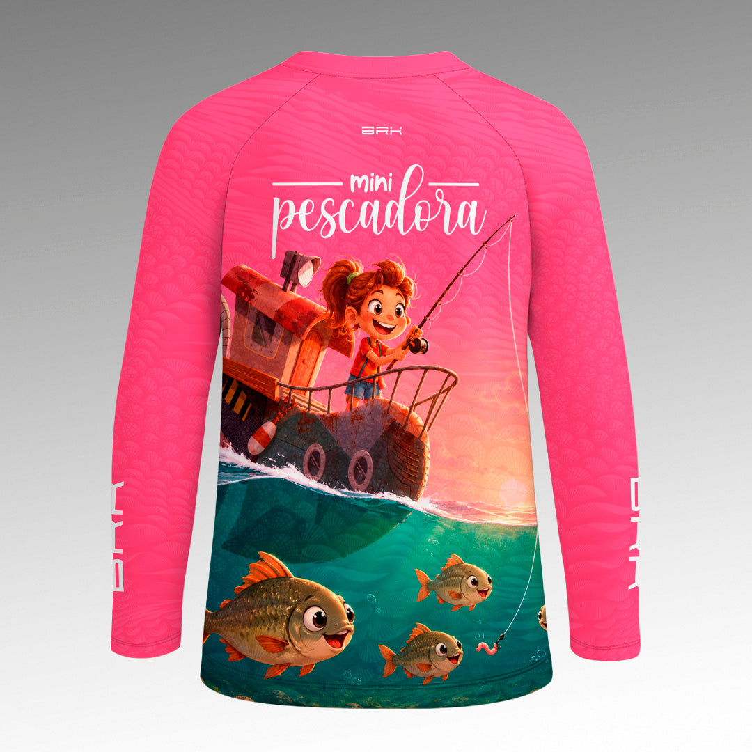Camisa Infantil Brk Mini Pescadora Rosa com Proteção UV50+