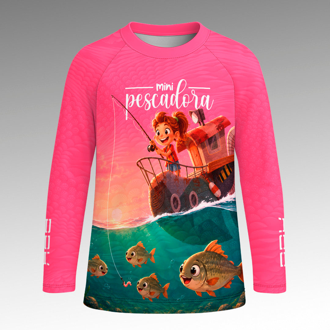 Camisa Infantil Brk Mini Pescadora Rosa com Proteção UV50+