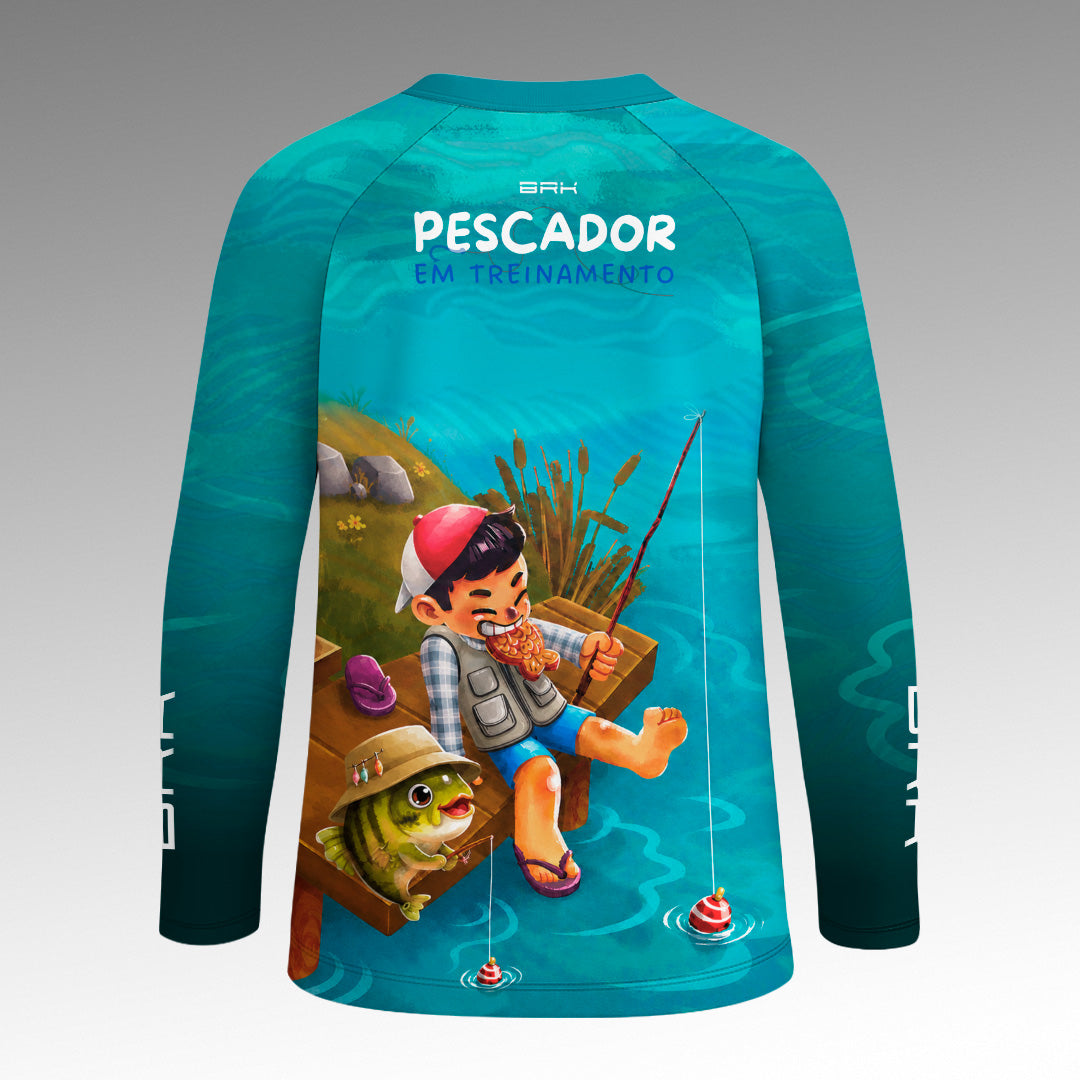 Camisa Infantil Brk Pescador em Treinamento Tiffany com Proteção UV50+