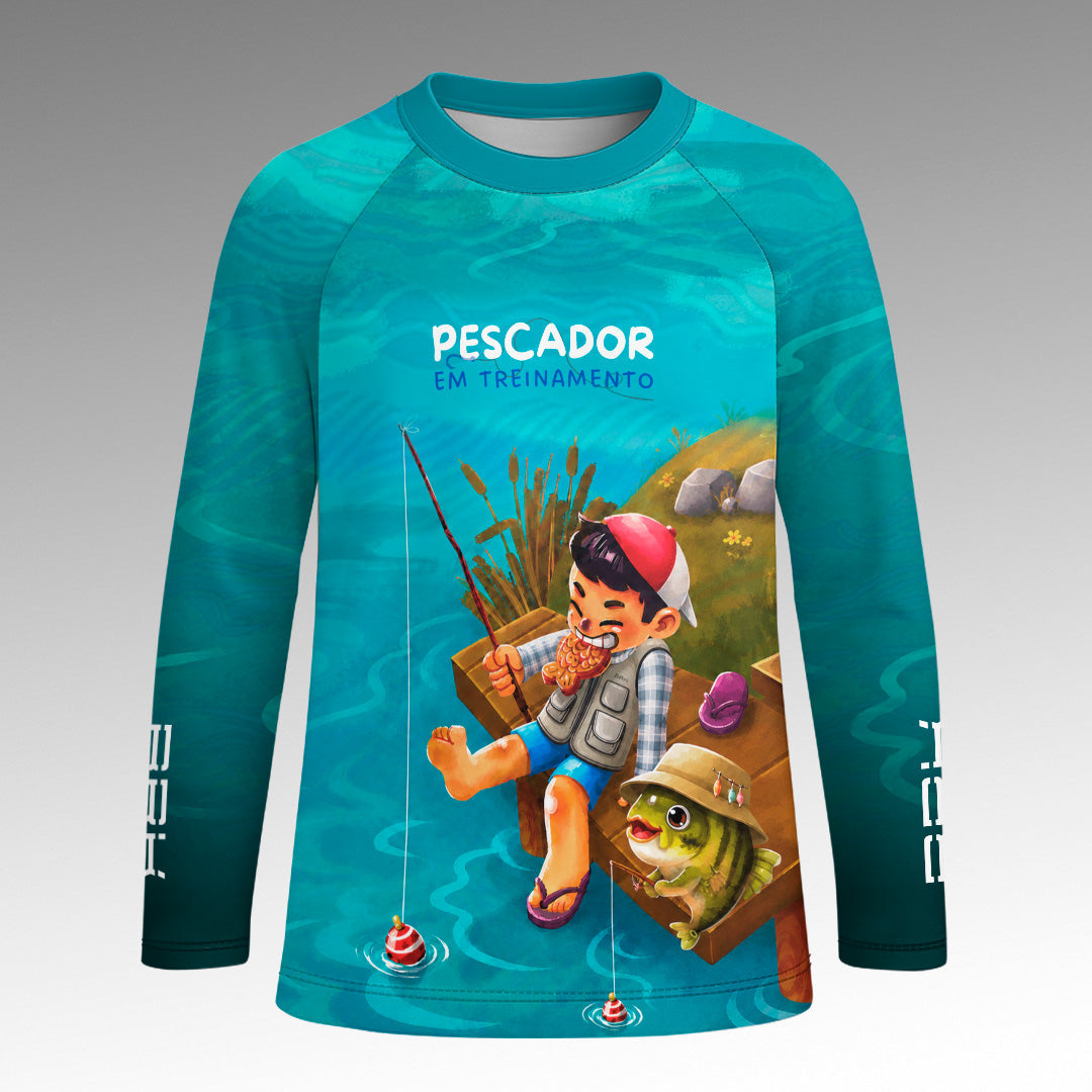 Camisa Infantil Brk Pescador em Treinamento Tiffany com Proteção UV50+