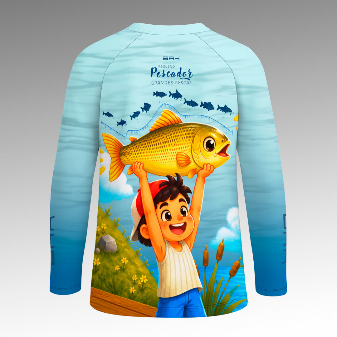 Camisa Infantil Brk Pequeno Pescador Grandes Pescas Degradê Azul com Proteção UV50+