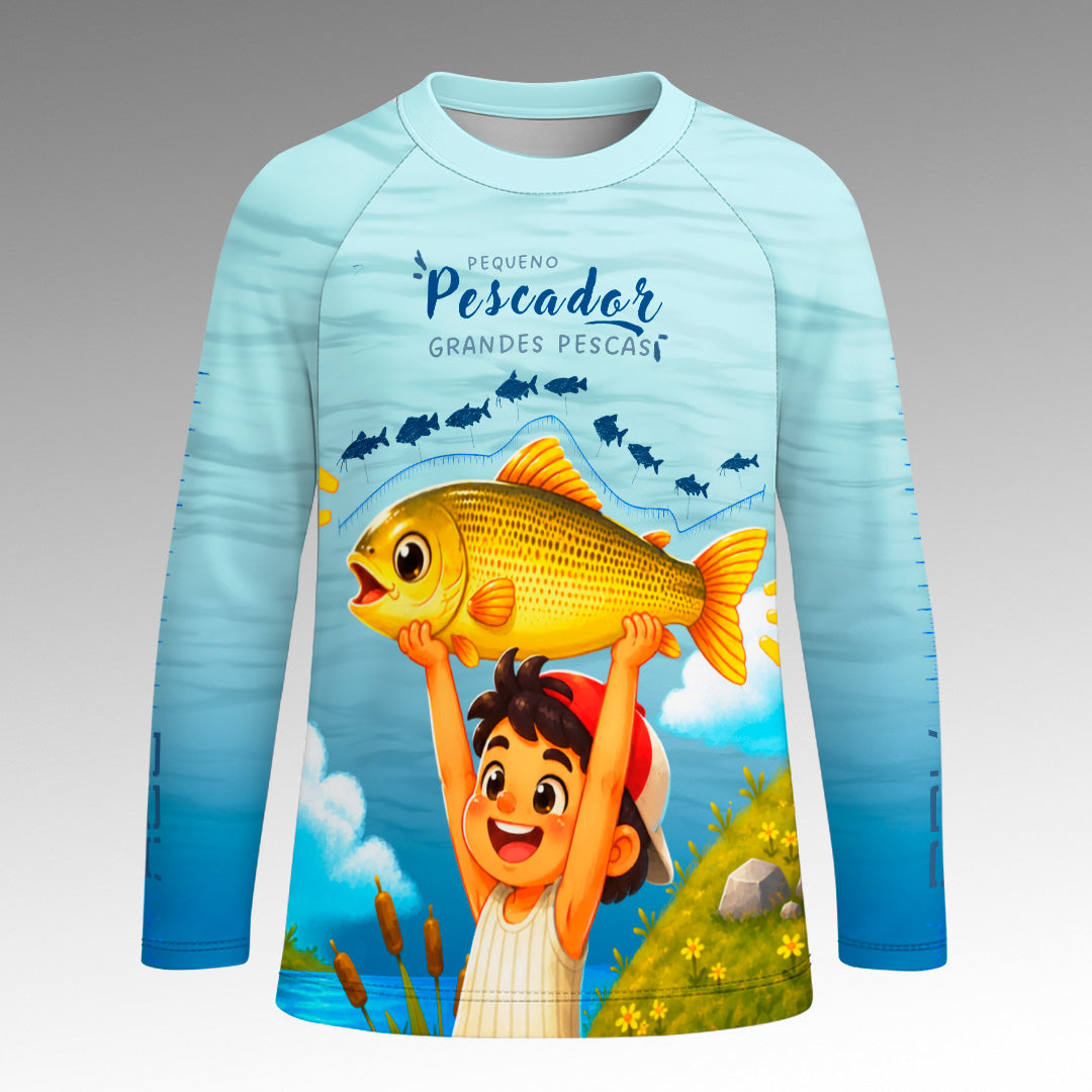 Camisa Infantil Brk Pequeno Pescador Grandes Pescas Degradê Azul com Proteção UV50+