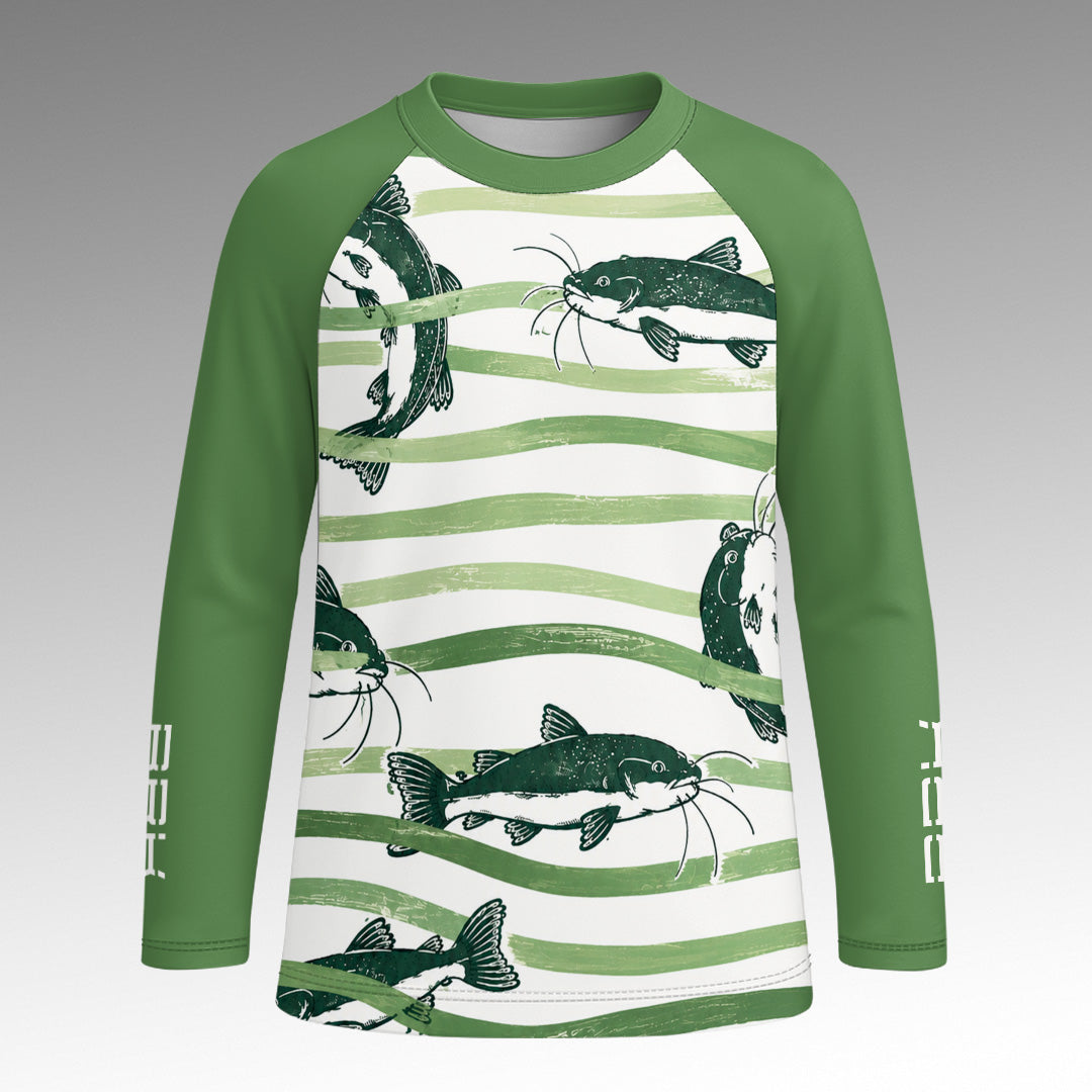 Camisa Infantil Brk Peixes Pesca Esportiva Verde com Proteção UV50+