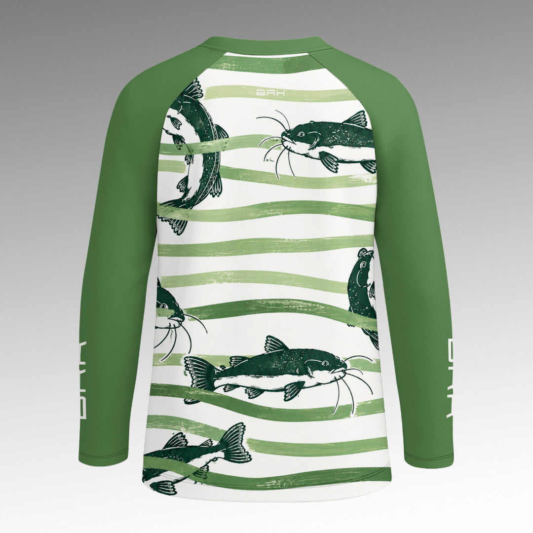 Camisa Infantil Brk Peixes Pesca Esportiva Verde com Proteção UV50+