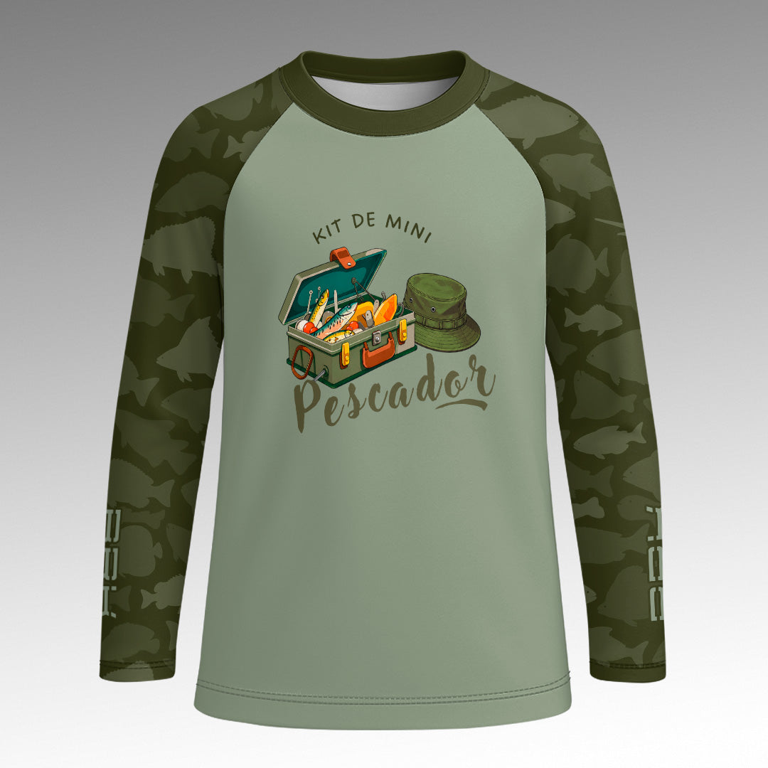 Camisa Infantil Brk Mini Pescador Camuflado Verde com Proteção UV50+