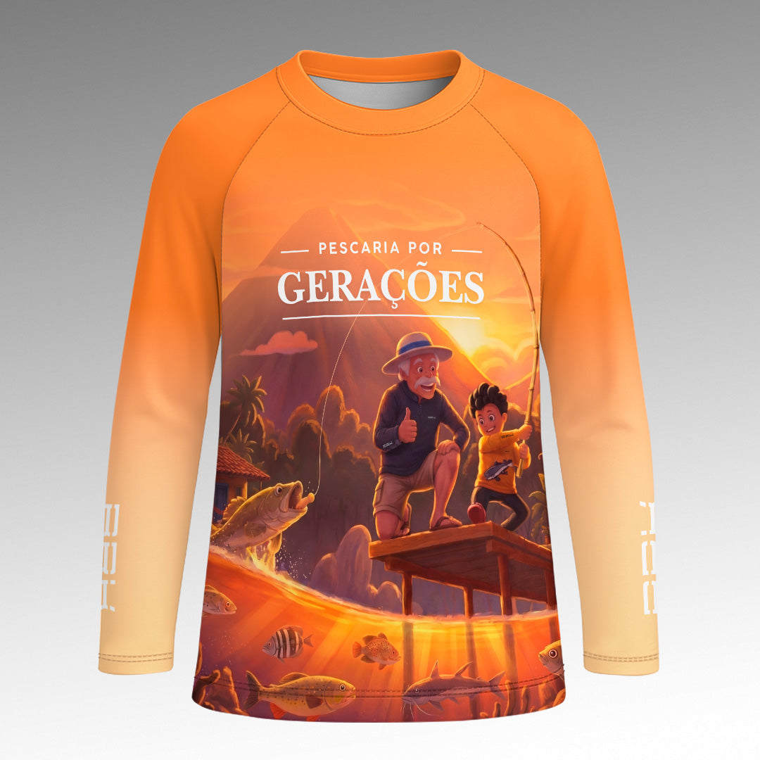 Camisa Infantil Brk Pescaria por Gerações Laranja com Proteção UV50+