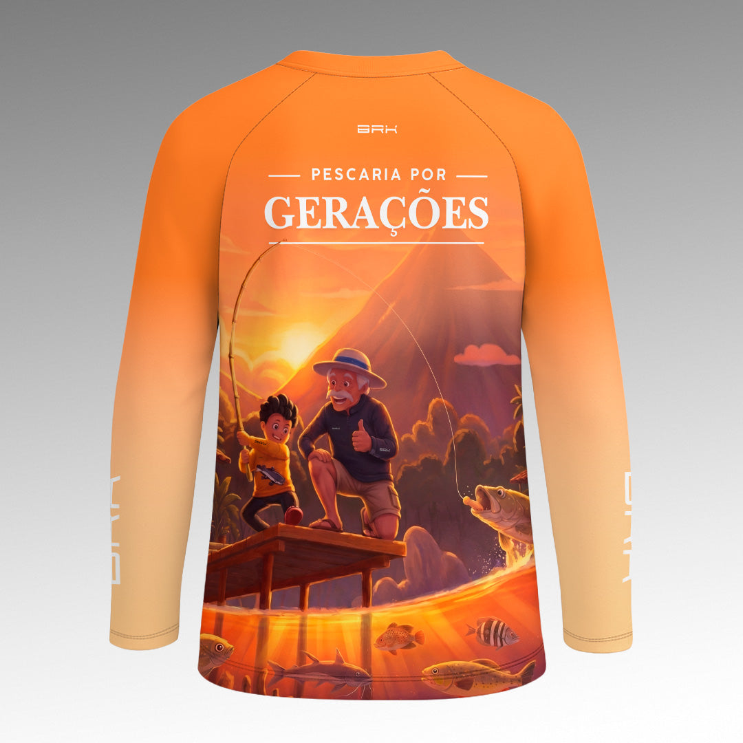 Camisa Infantil Brk Pescaria por Gerações Laranja com Proteção UV50+
