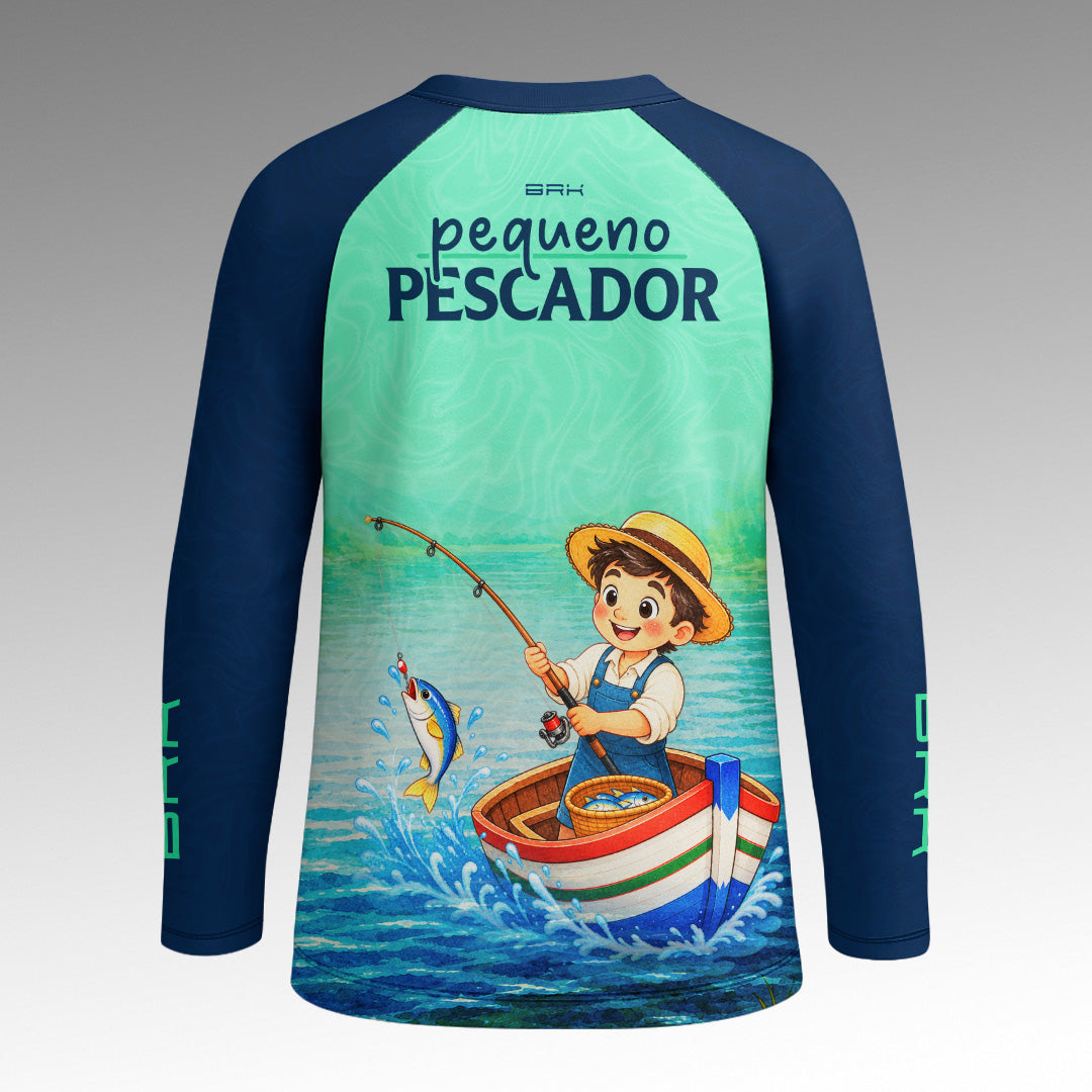 Camisa Infantil Brk Pequeno Pescador Azul Escuro e Tiffany com Proteção UV50+