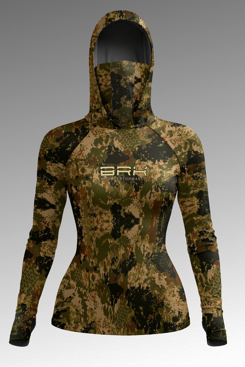 Camisa FusionX Feminina Brk Fishing  Camuflada Verde Militar com Proteção UV50