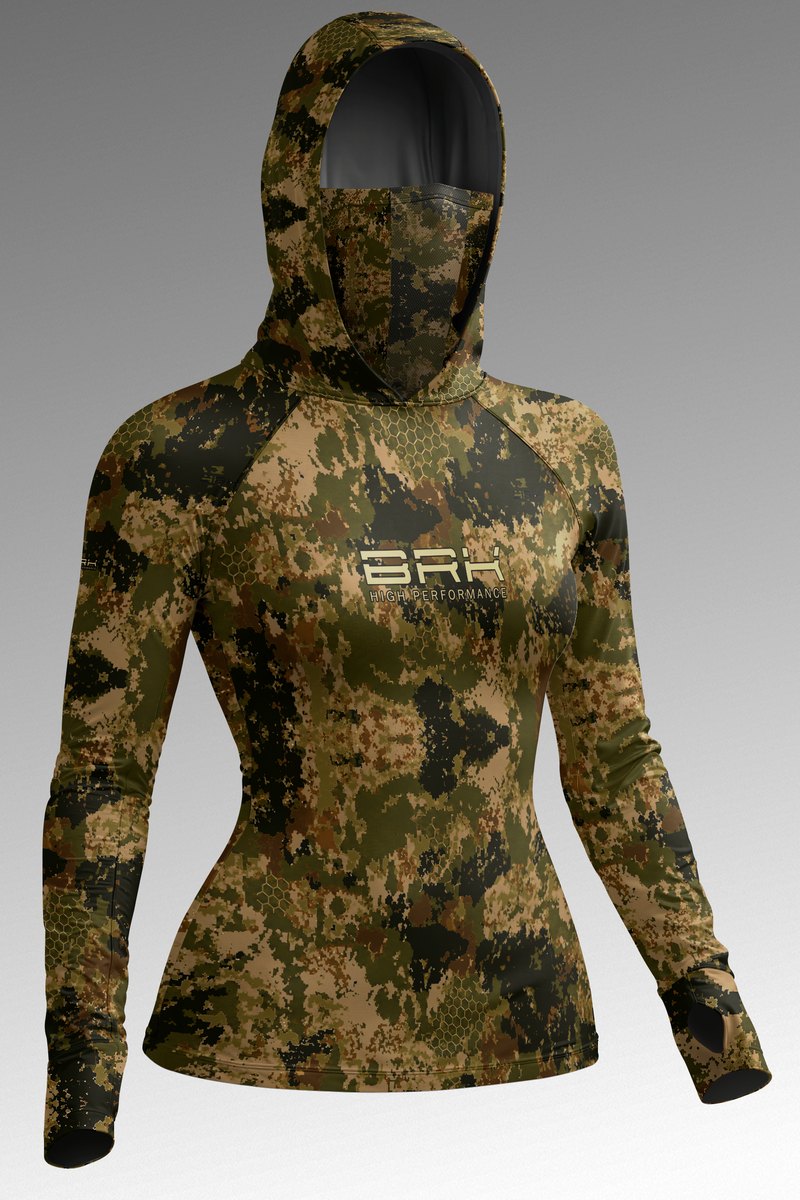 Camisa FusionX Feminina Brk Fishing  Camuflada Verde Militar com Proteção UV50