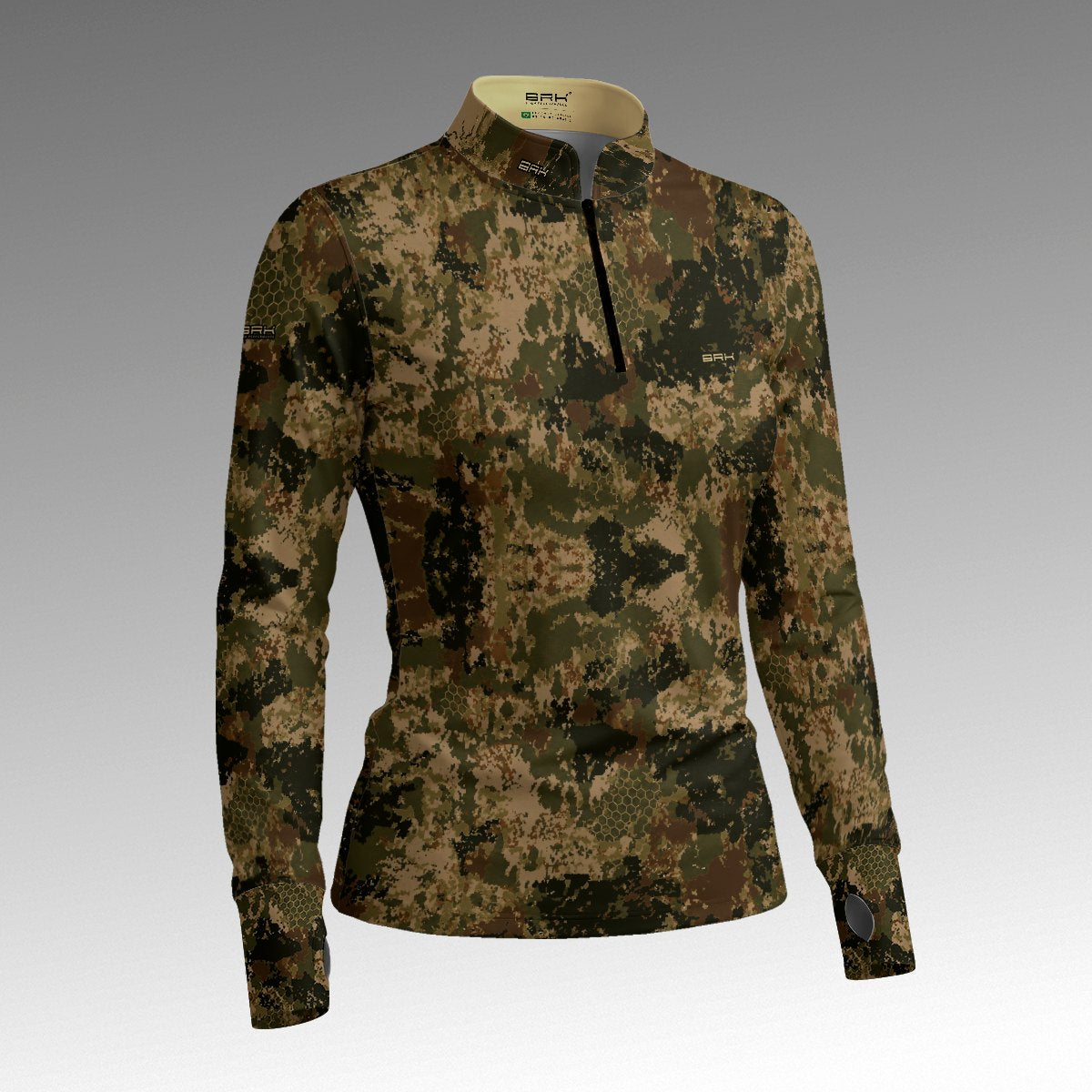 Camisa ArmorX Feminina Camuflada Verde Militar com Luva e Proteção UV50
