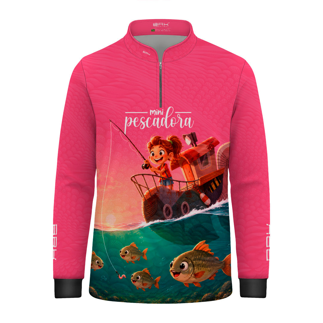 Camisa Infantil Brk Mini Pescadora Rosa com Proteção UV50+