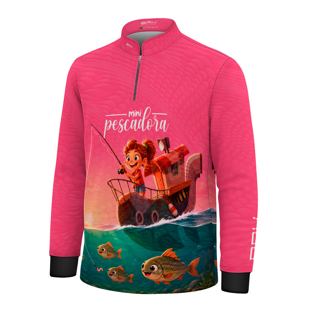 Camisa Infantil Brk Mini Pescadora Rosa com Proteção UV50+