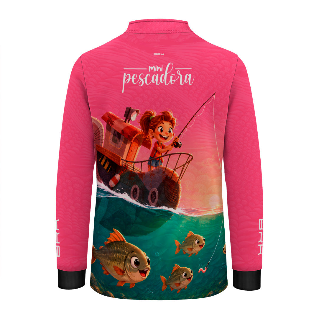 Camisa Infantil Brk Mini Pescadora Rosa com Proteção UV50+