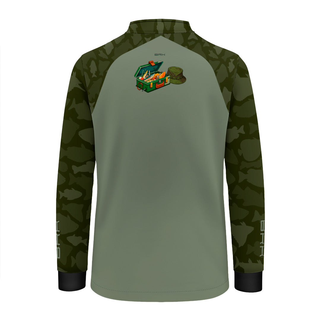 Camisa Infantil Brk Kit de Mini Pescador Camuflado Verde com Proteção UV50+