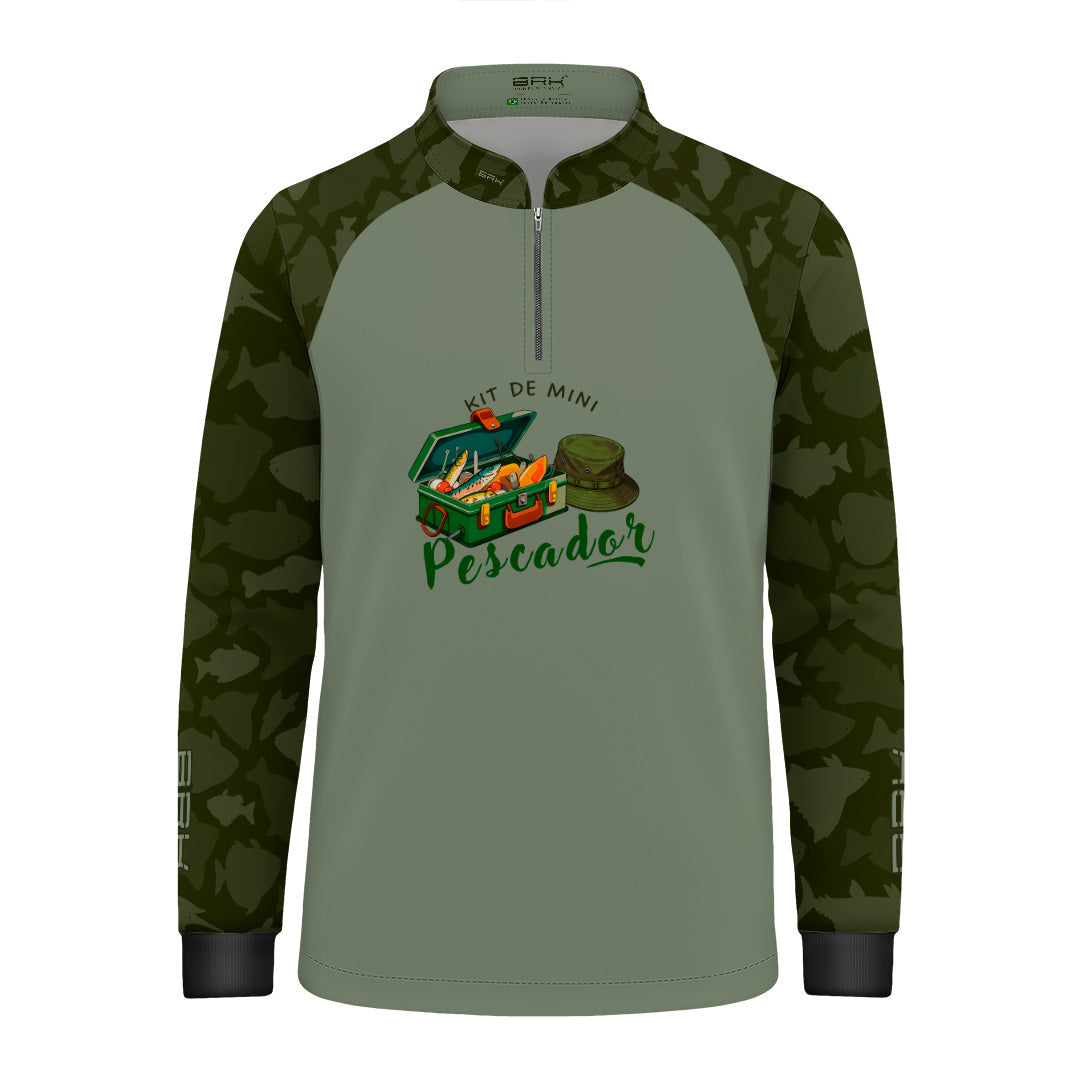 Camisa Infantil Brk Kit de Mini Pescador Camuflado Verde com Proteção UV50+