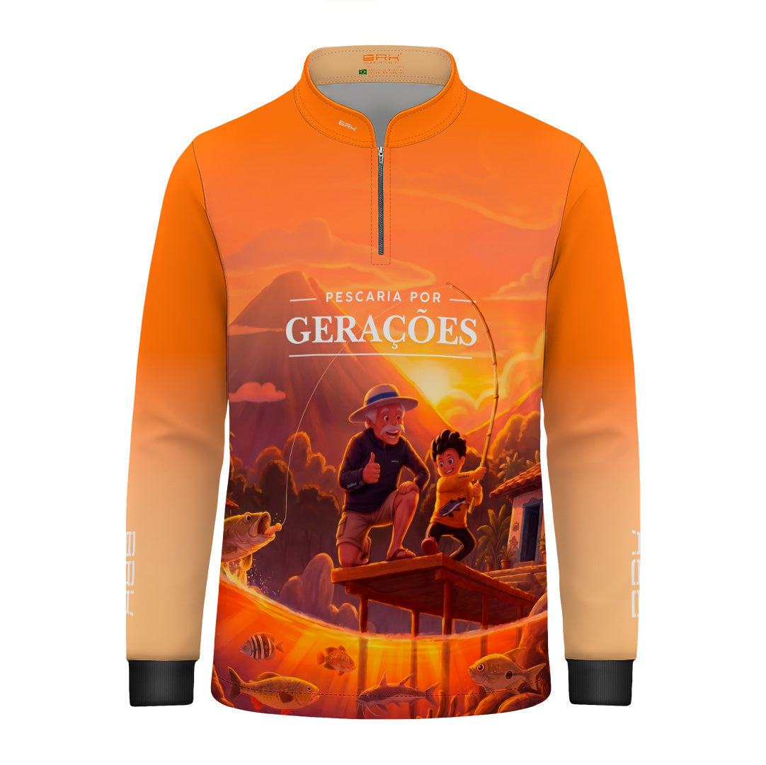 Camisa Infantil Brk Pescaria por Gerações Laranja com Proteção UV50+