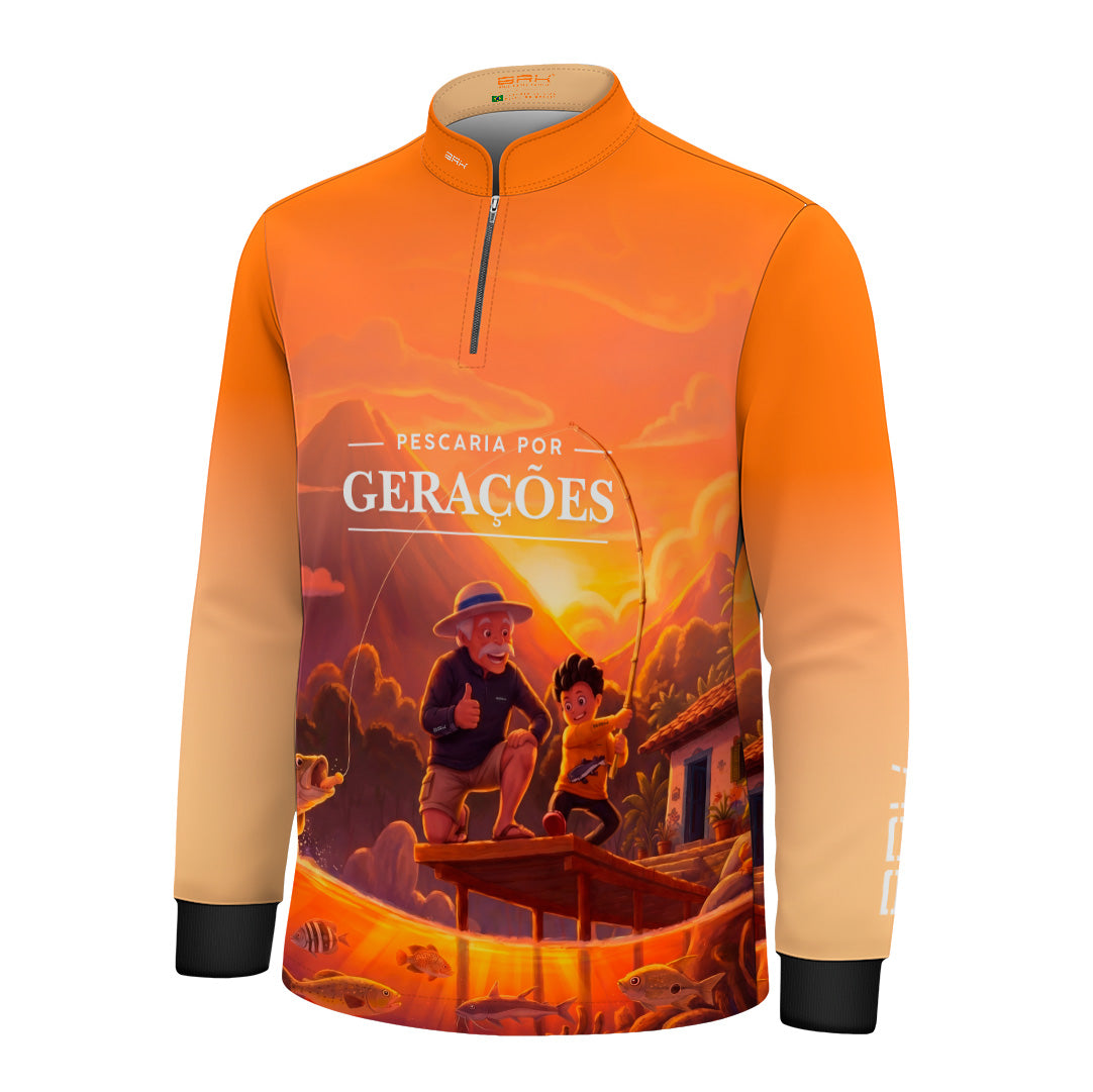 Camisa Infantil Brk Pescaria por Gerações Laranja com Proteção UV50+
