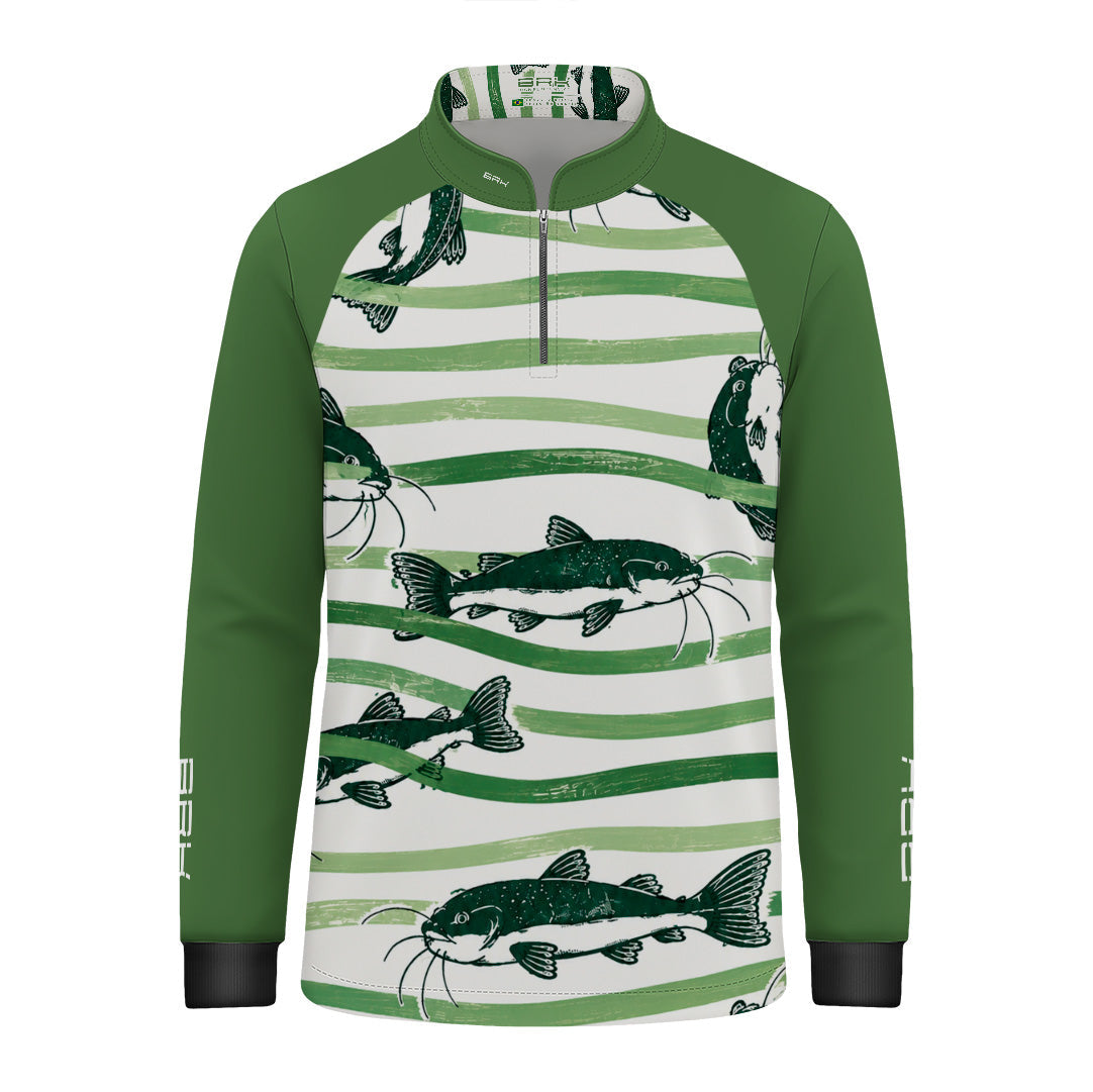 Camisa Infantil Brk Peixe Verde com Listras com Proteção UV50+