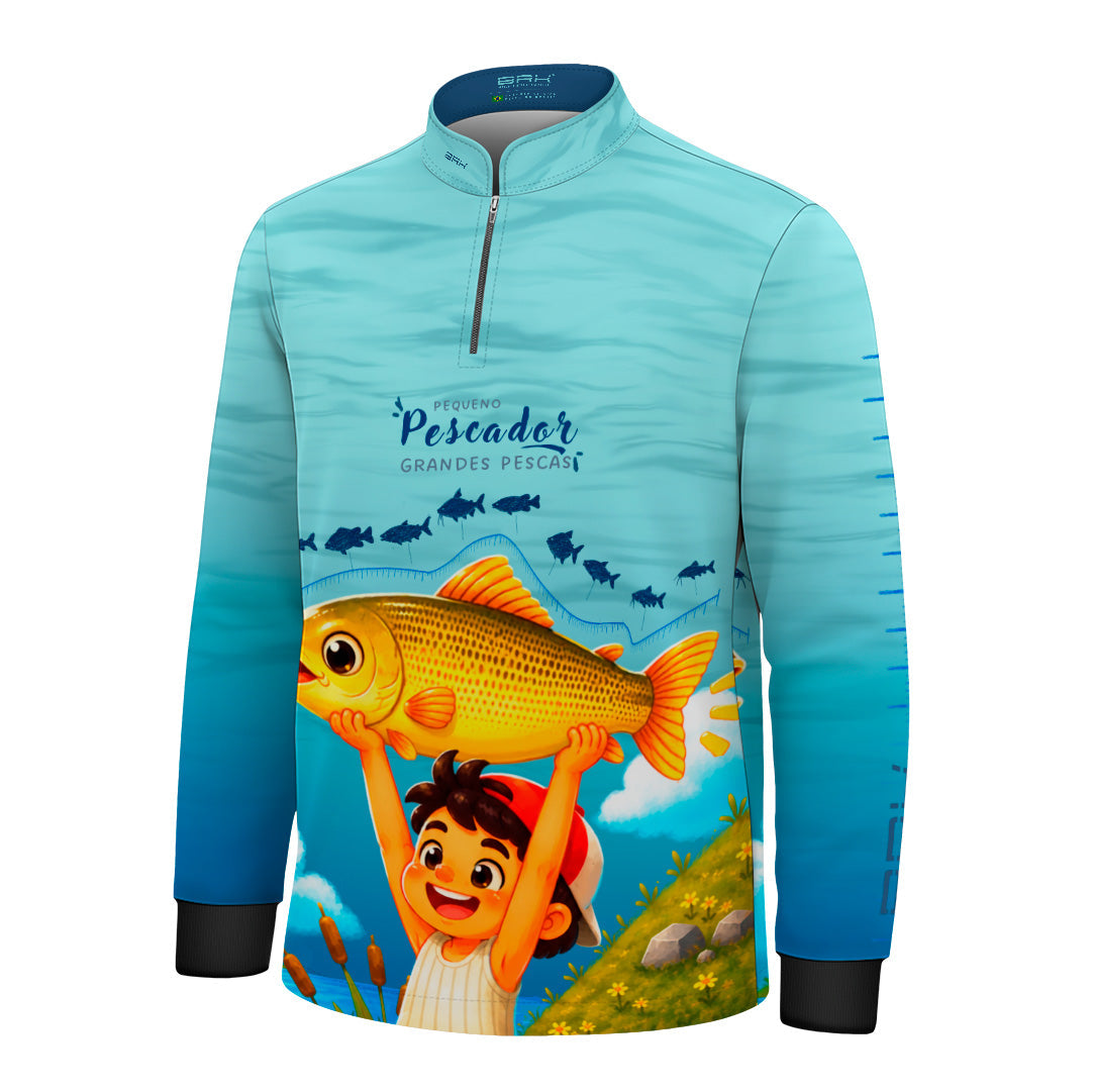 Camisa Infantil Brk Pequeno Pescador Grandes Pescas Degradê Azul com Proteção UV50+