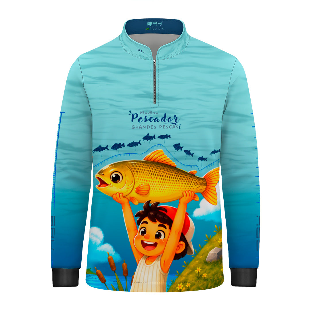 Camisa Infantil Brk Pequeno Pescador Grandes Pescas Degradê Azul com Proteção UV50+