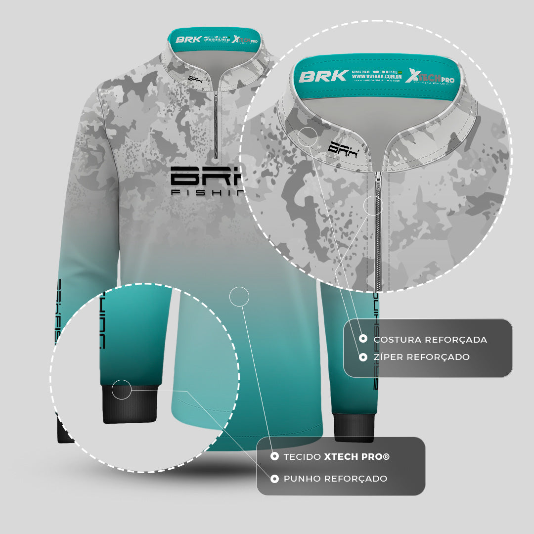 Camisa de Pesca Brk Infantil Azul e Branco com Proteção UV50+