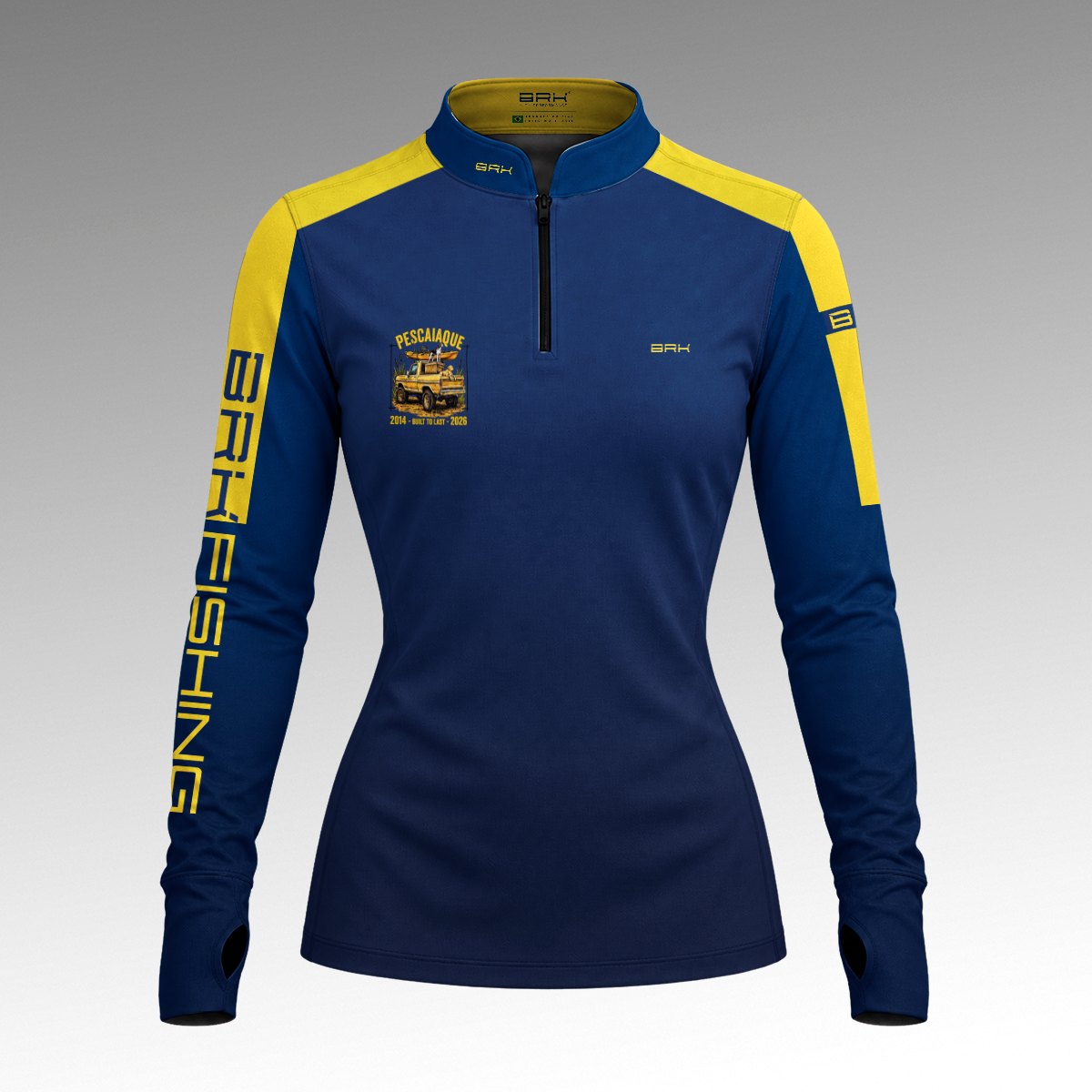 Camisa ArmorX Feminina BRK Pescaiaque Azul com Listra e Luva e Proteção UV50+
