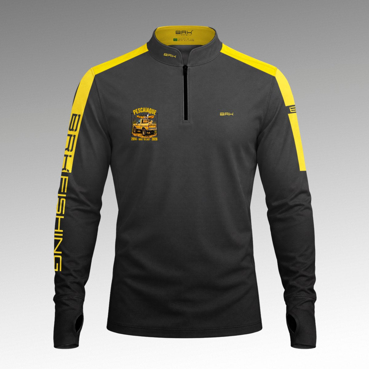Camisa ArmorX Brk Barkeiro Chumbo com Listra Amarela  e Luva  Proteção UV50+