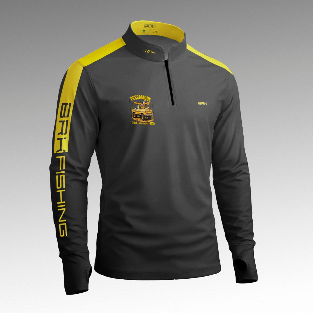 Camisa ArmorX Brk Barkeiro Chumbo com Listra Amarela  e Luva  Proteção UV50+