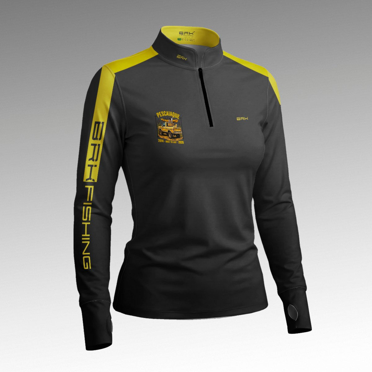 Camisa ArmorX Feminina Brk Barkeiro Chumbo com Listra Amarela  e Luva  Proteção UV50+