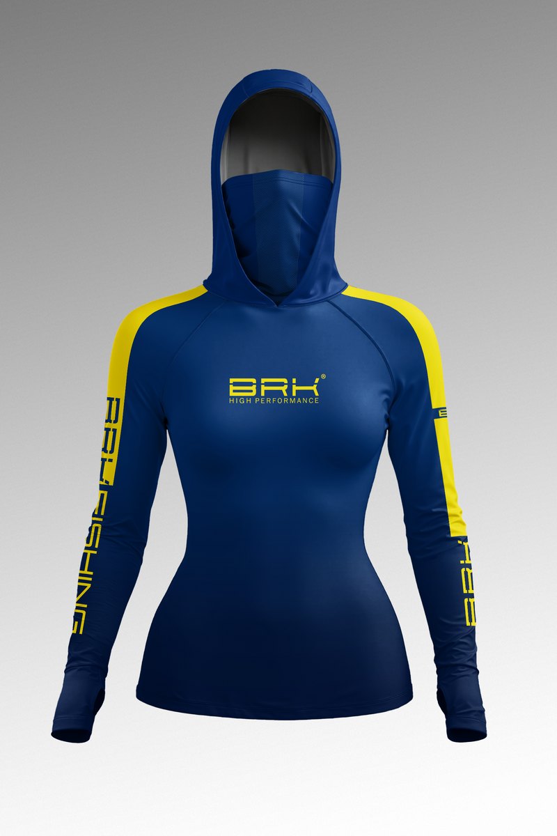 Camisa FusionX Feminina Brk Barkeiro Azul e Amarelo com Proteção UV50+