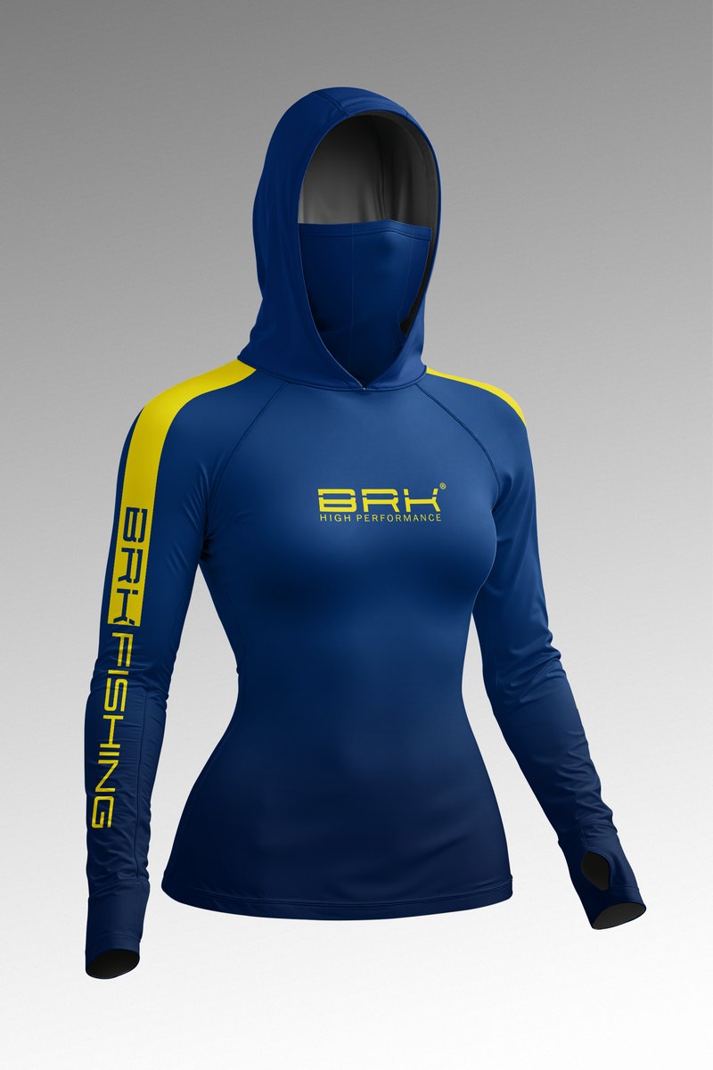 Camisa FusionX Feminina Brk Barkeiro Azul e Amarelo com Proteção UV50+