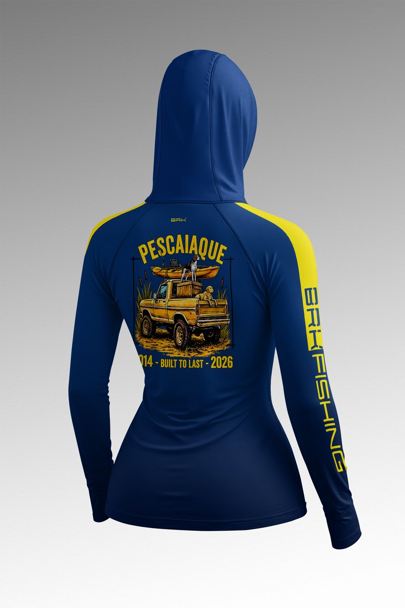 Camisa FusionX Feminina Brk Barkeiro Azul e Amarelo com Proteção UV50+
