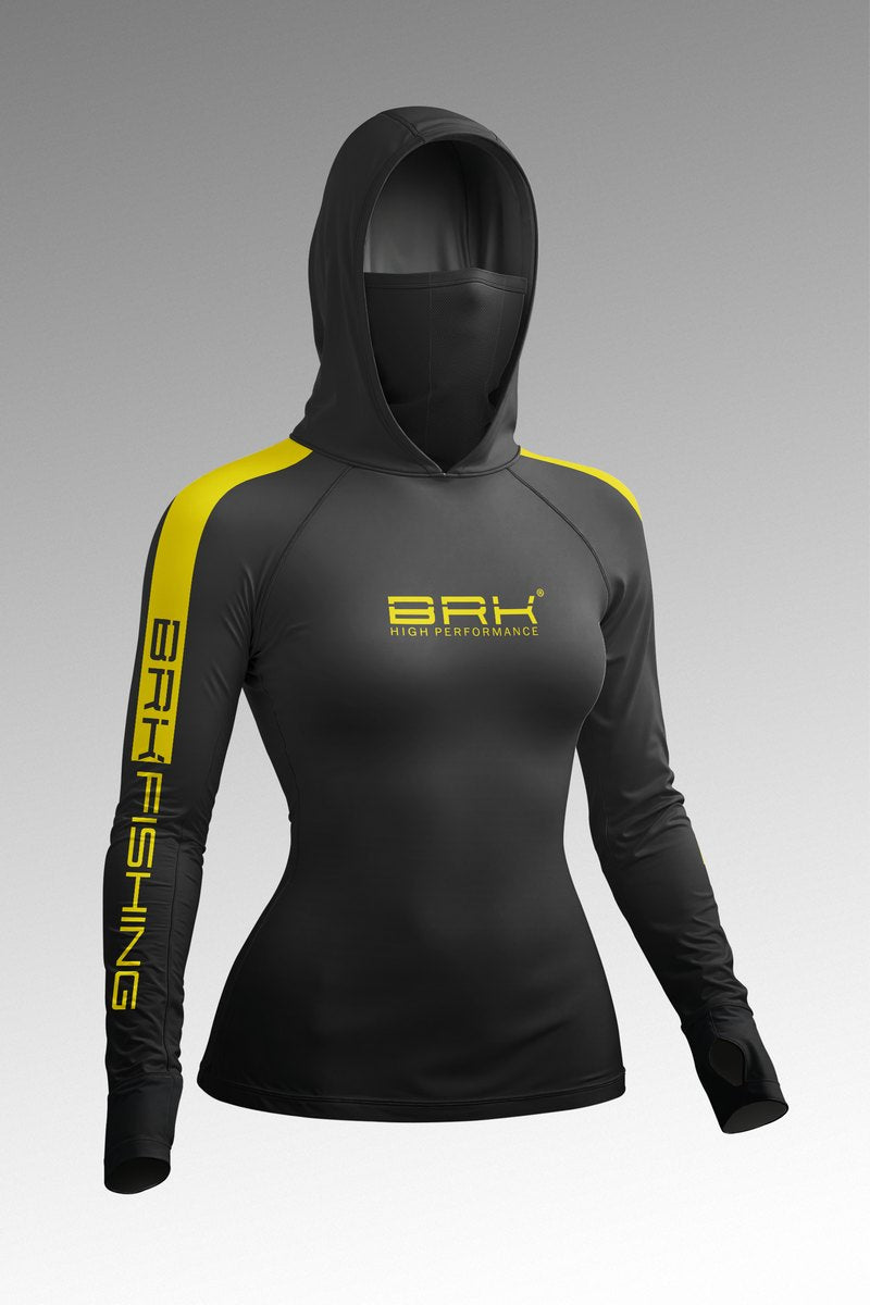 Camisa FusionX Feminina Brk Barkeiro Chumbo e Detalhes em Amarelo com Proteção UV50+