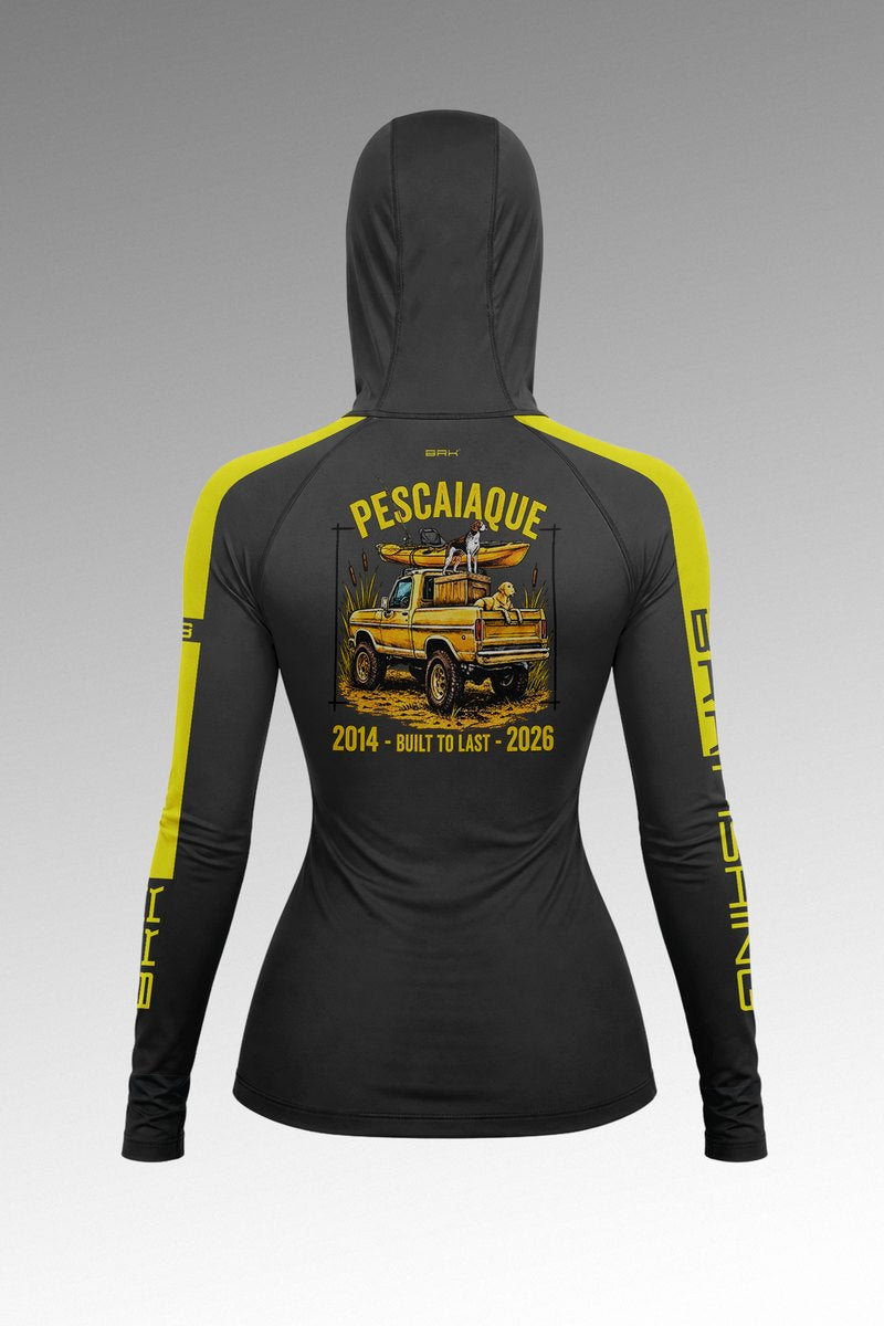 Camisa FusionX Feminina Brk Barkeiro Chumbo e Detalhes em Amarelo com Proteção UV50+